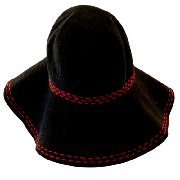 Stylish Vintage Black & Red Floppy Knit Womens Hat, Y2K - Picture 3 of 6